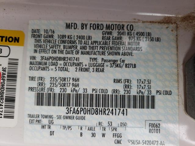 Photo 10 from auction – 2017 FORD FUSION SE with VIN 3FA6P0HD8HR241741