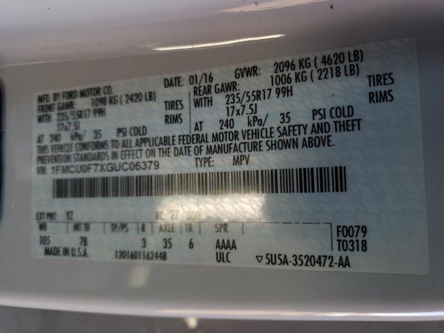 FORD ESCAPE S 2016 with VIN 1FMCU0F7XGUC06379 - Photo from auction