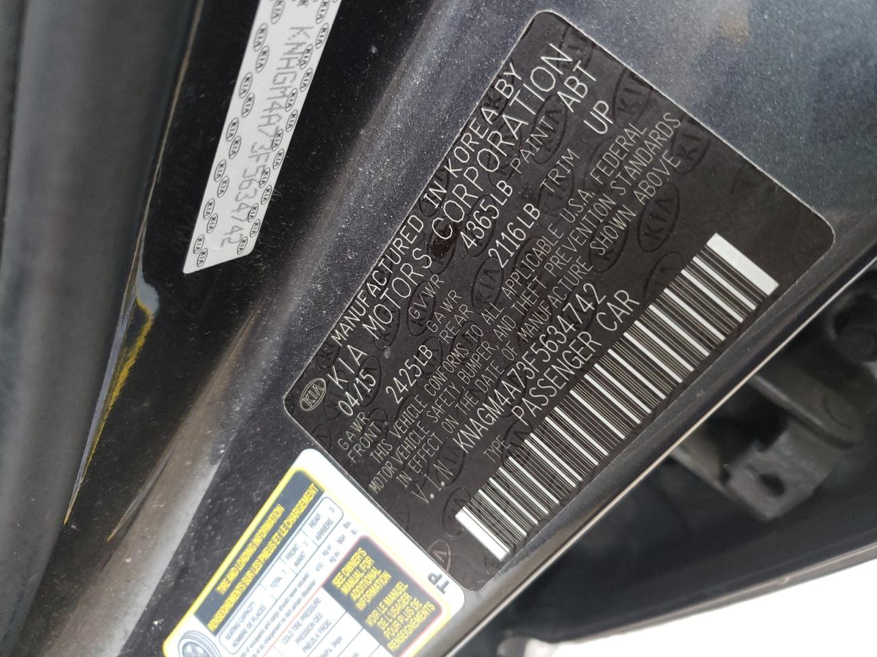 Photo 10 from auction – 2015 KIA OPTIMA LX with VIN KNAGM4A73F5634742