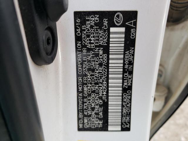 Photo 10 from auction – 2016 LEXUS CT 200 with VIN JTHKD5BH7G2277688