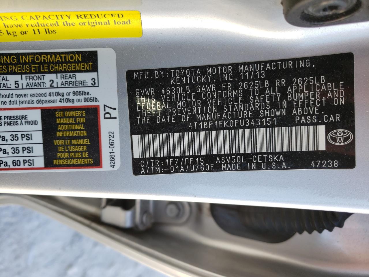 Photo 10 from auction – 2014 TOYOTA CAMRY L with VIN 4T1BF1FK0EU343151