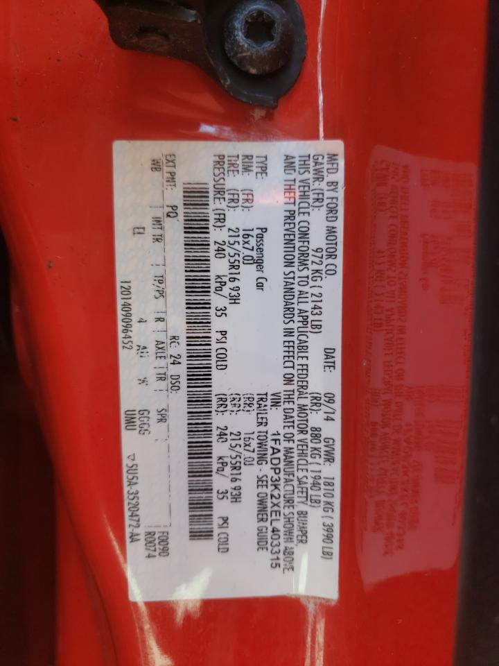 Photo 10 from auction – 2014 FORD FOCUS SE with VIN 1FADP3K2XEL403315