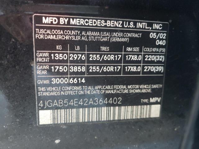 Photo 10 from auction – 2002 MERCEDES-BENZ ML 320 with VIN 4JGAB54E42A364402