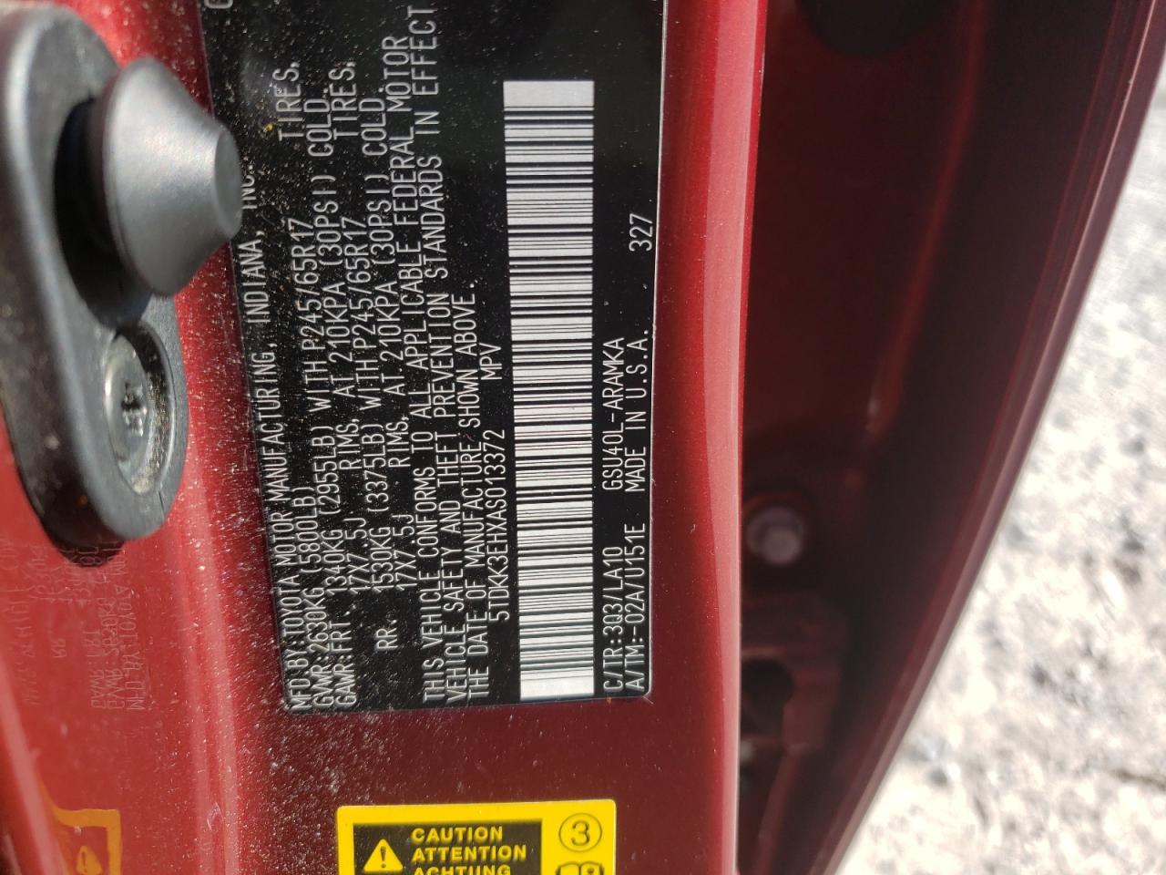 Photo 10 from auction – 2010 TOYOTA HIGHLANDER with VIN 5TDKK3EHXAS013372
