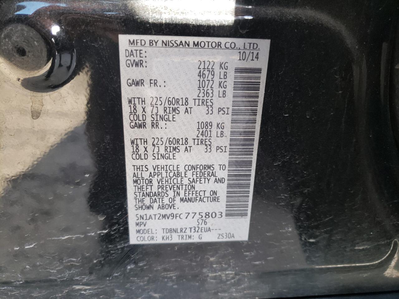Photo 10 from auction – 2015 NISSAN ROGUE S with VIN 5N1AT2MV9FC775803