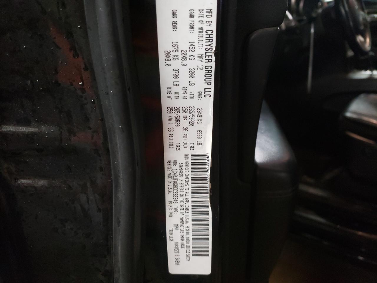Photo 10 from auction – 2012 JEEP GRAND CHER with VIN 1C4RJFAG8CC332340