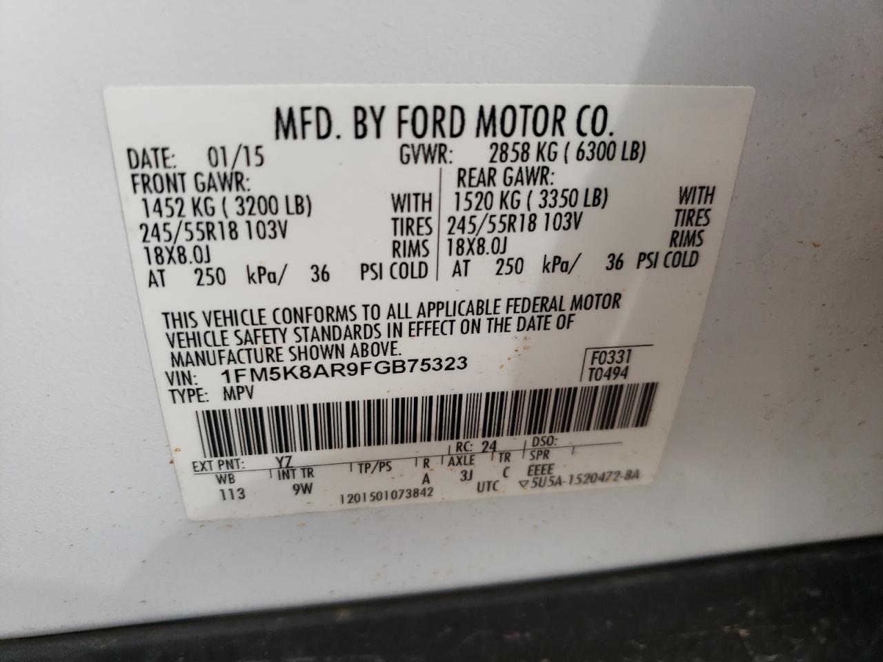 Photo 10 from auction – 2015 FORD EXPLORER P with VIN 1FM5K8AR9FGB75323