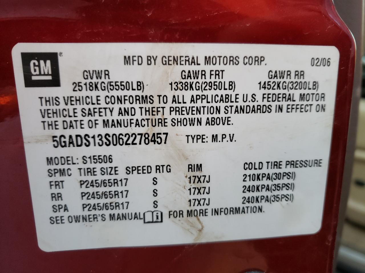 Photo 10 from auction – 2006 BUICK RAINIER CX with VIN 5GADS13S062278457