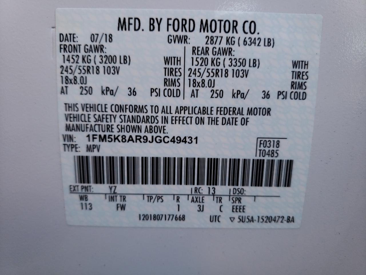Photo 10 from auction – 2018 FORD EXPLORER P with VIN 1FM5K8AR9JGC49431