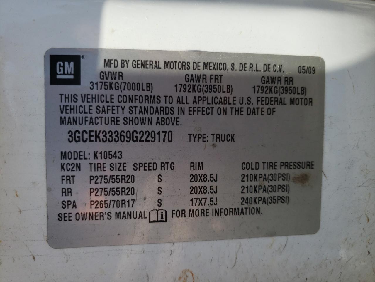 Photo 10 from auction – 2009 CHEVROLET SILVERADO with VIN 3GCEK33369G229170