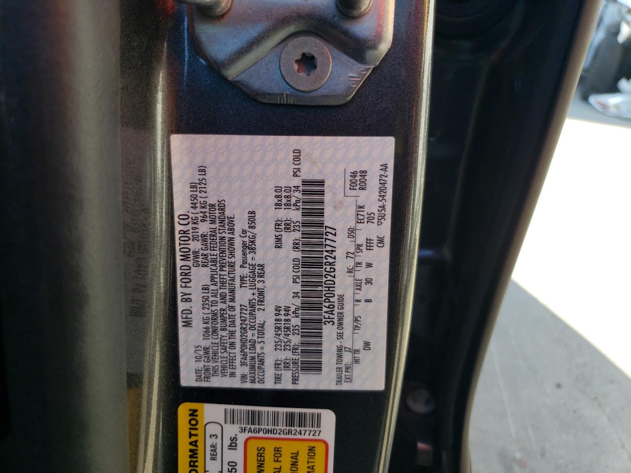 Photo 10 from auction – 2016 FORD FUSION SE with VIN 3FA6P0HD2GR247727