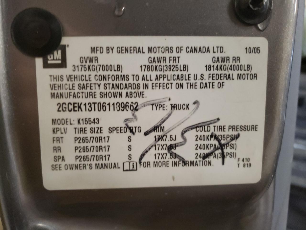 Photo 10 from auction – 2006 CHEVROLET SILVERADO with VIN 2GCEK13T061189662