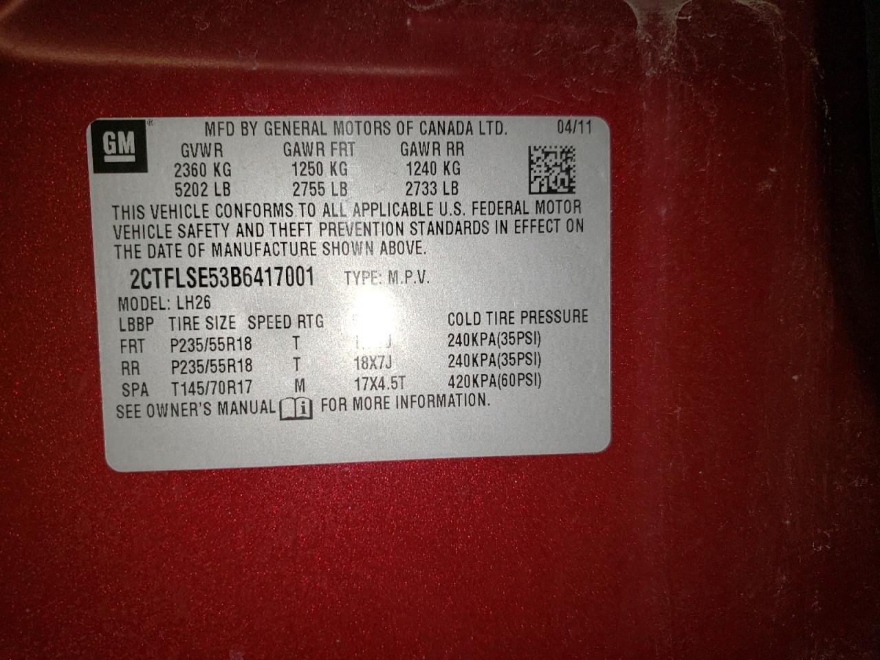 Photo 10 from auction – 2011 GMC TERRAIN SL with VIN 2CTFLSE53B6417001
