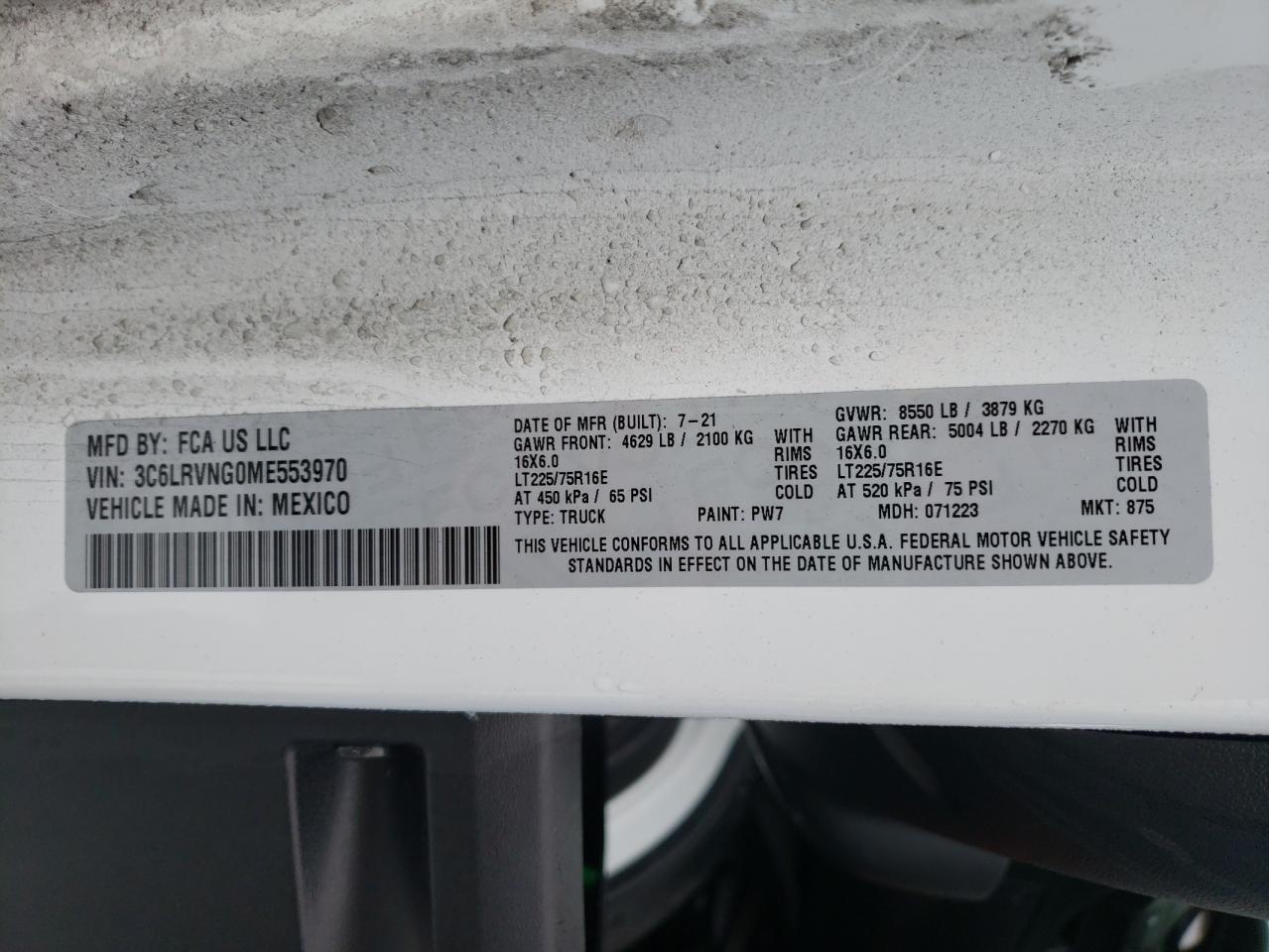 Photo 10 from auction – 2021 RAM PROMASTER with VIN 3C6LRVNG0ME553970