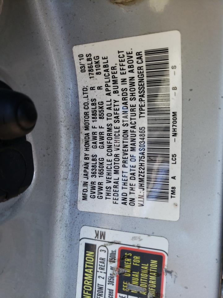 Photo 10 from auction – 2010 HONDA INSIGHT EX with VIN JHMZE2H75AS034865