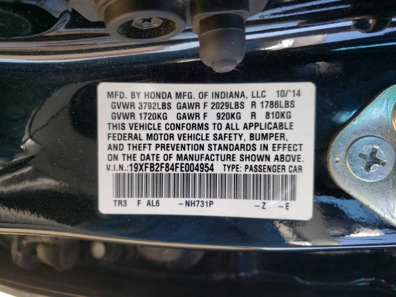 Photo 10 from auction – 2015 HONDA CIVIC EX with VIN 19XFB2F84FE004954