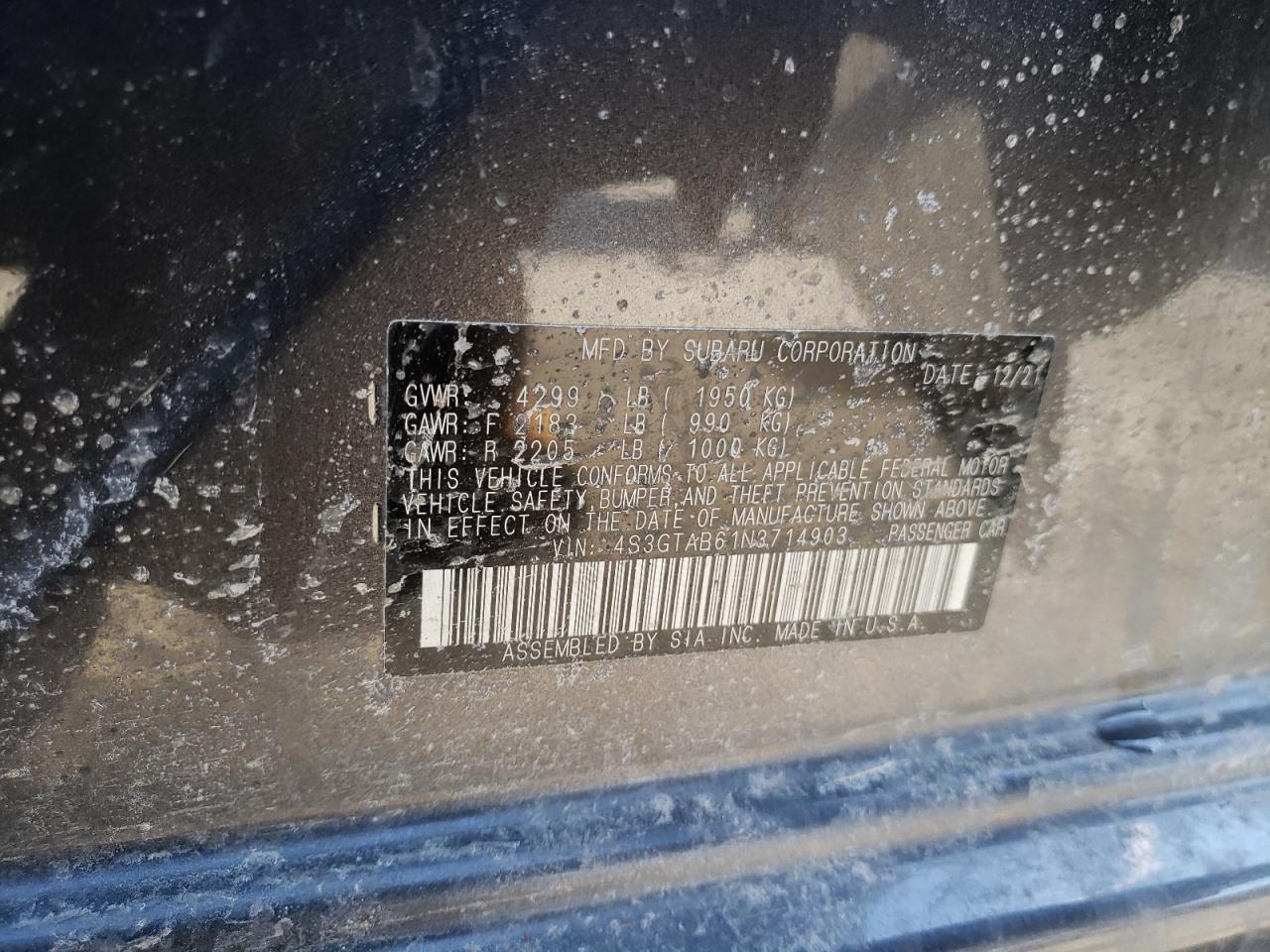 Photo 10 from auction – 2022 SUBARU IMPREZA with VIN 4S3GTAB61N3714903