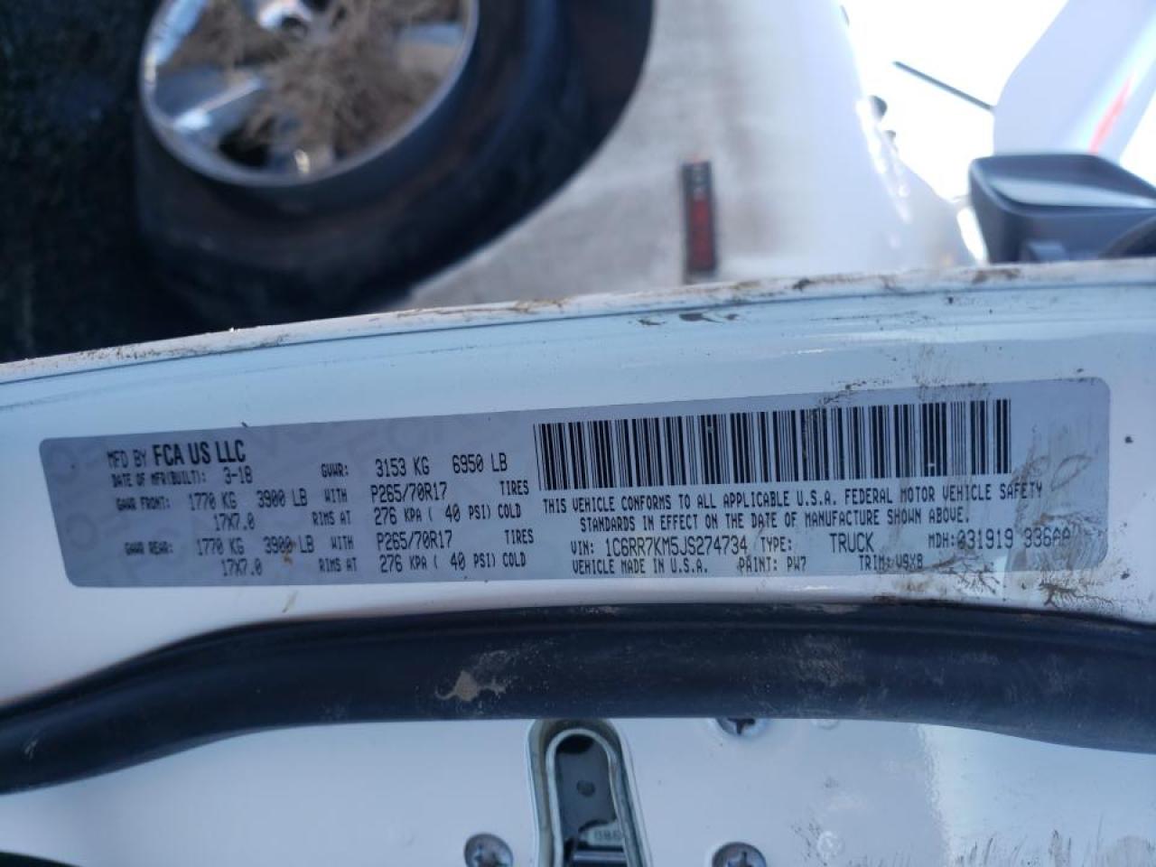 Photo 10 from auction – 2018 RAM 1500 ST with VIN 1C6RR7KM5JS274734