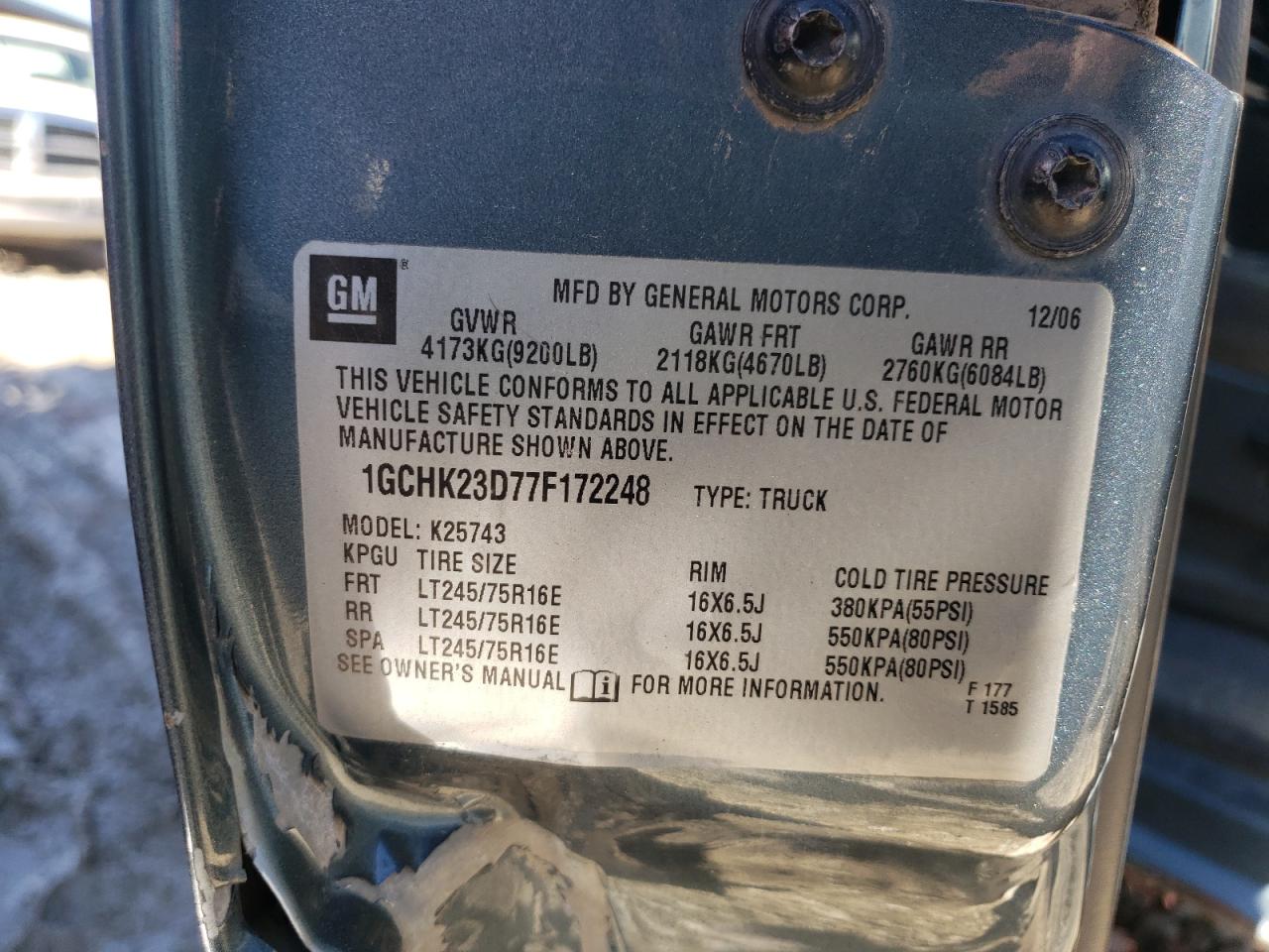 Photo 10 from auction – 2007 CHEVROLET SILVERADO with VIN 1GCHK23D77F172248