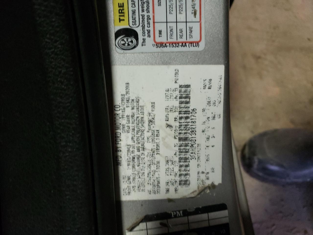 Photo 10 from auction – 2008 FORD FUSION SEL with VIN 3FAHP08138R181706