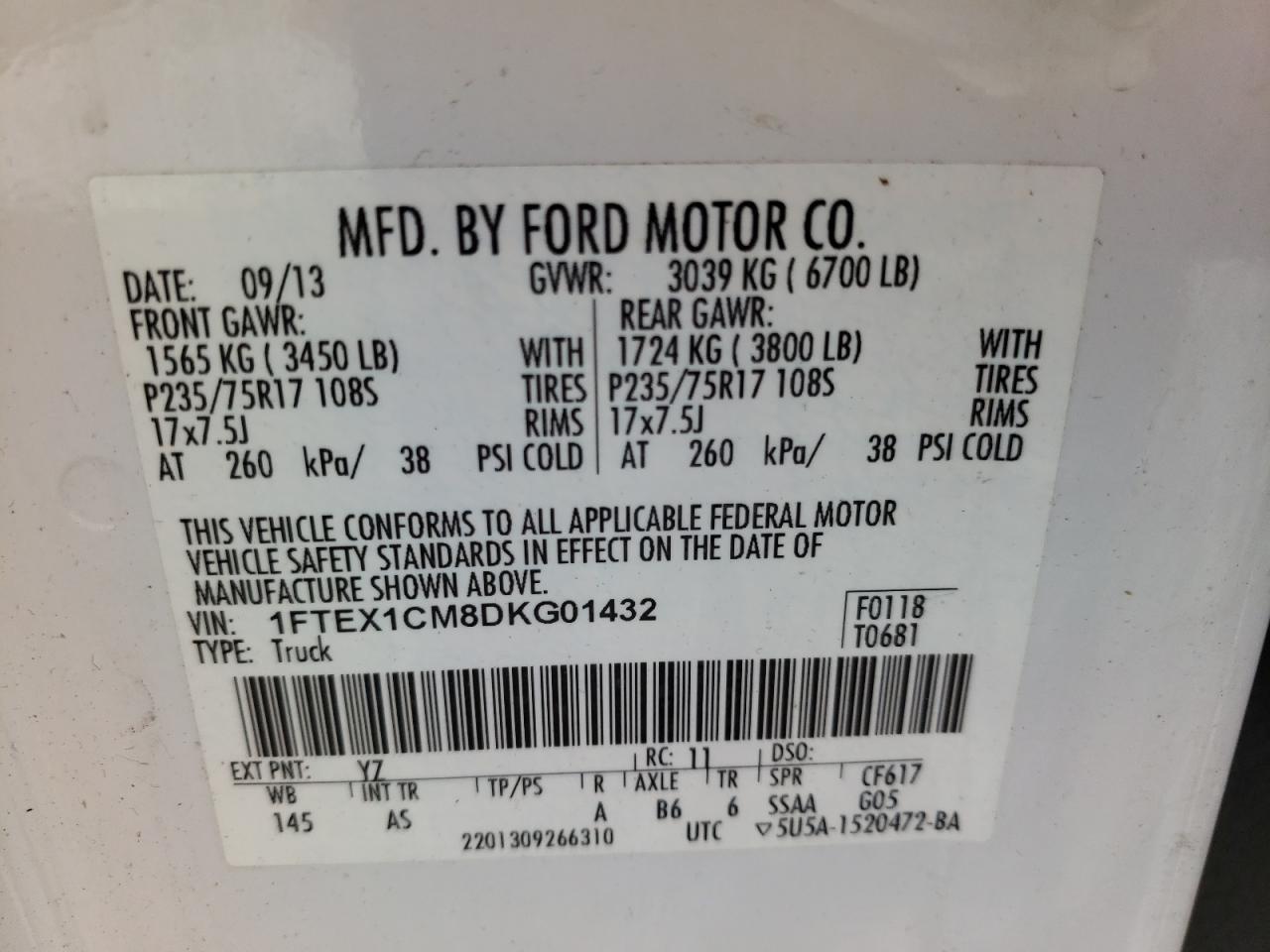Photo 10 from auction – 2013 FORD F150 SUPER with VIN 1FTEX1CM8DKG01432