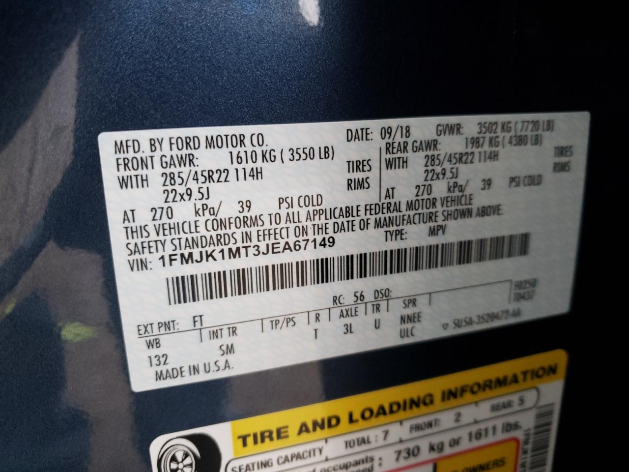 Photo 10 from auction – 2018 FORD EXPEDITION with VIN 1FMJK1MT3JEA67149