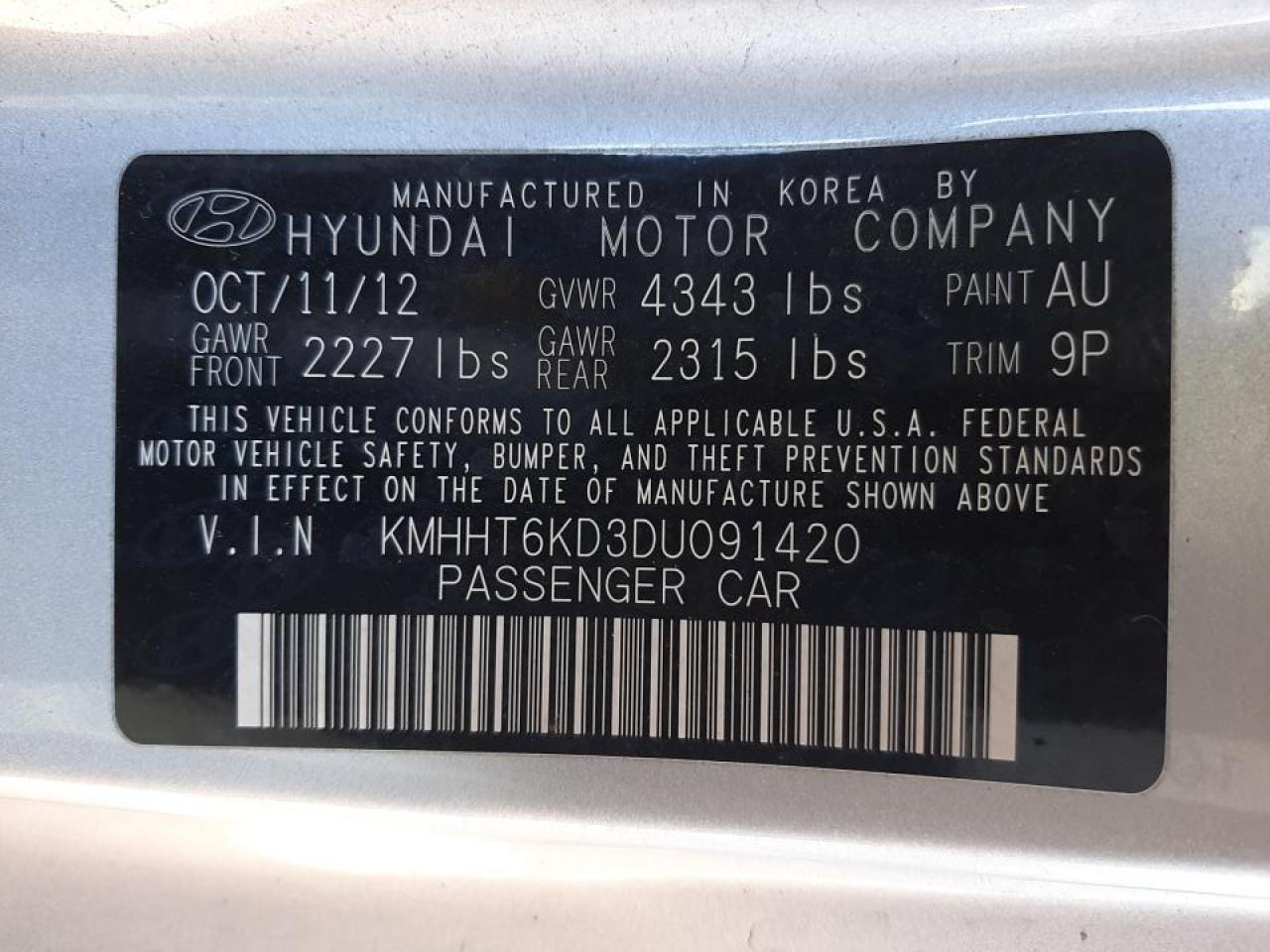 Photo 10 from auction – 2013 HYUNDAI GENESIS CO with VIN KMHHT6KD3DU091420
