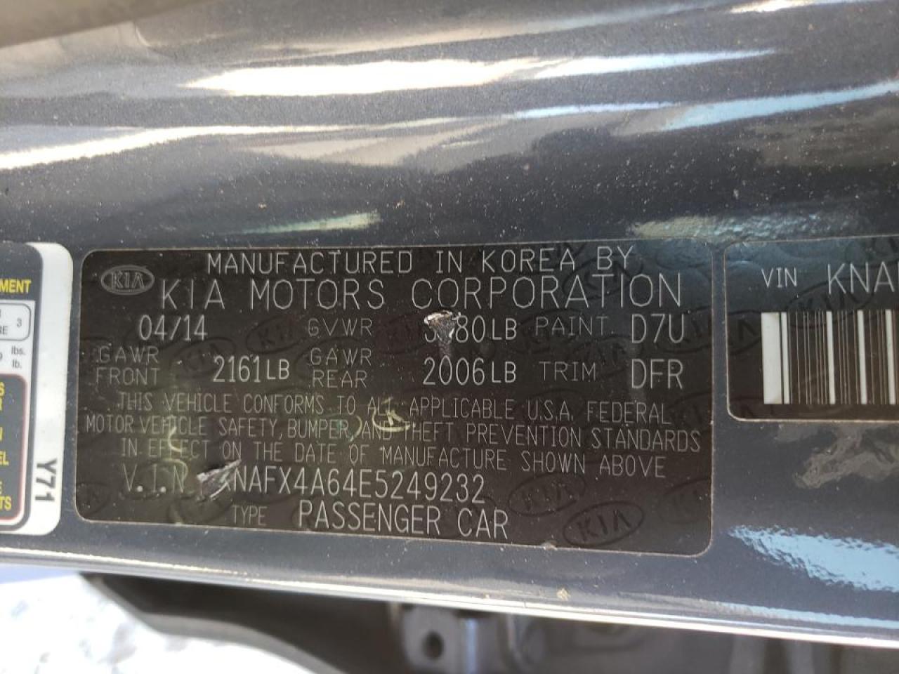 Photo 10 from auction – 2014 KIA FORTE LX with VIN KNAFX4A64E5249232