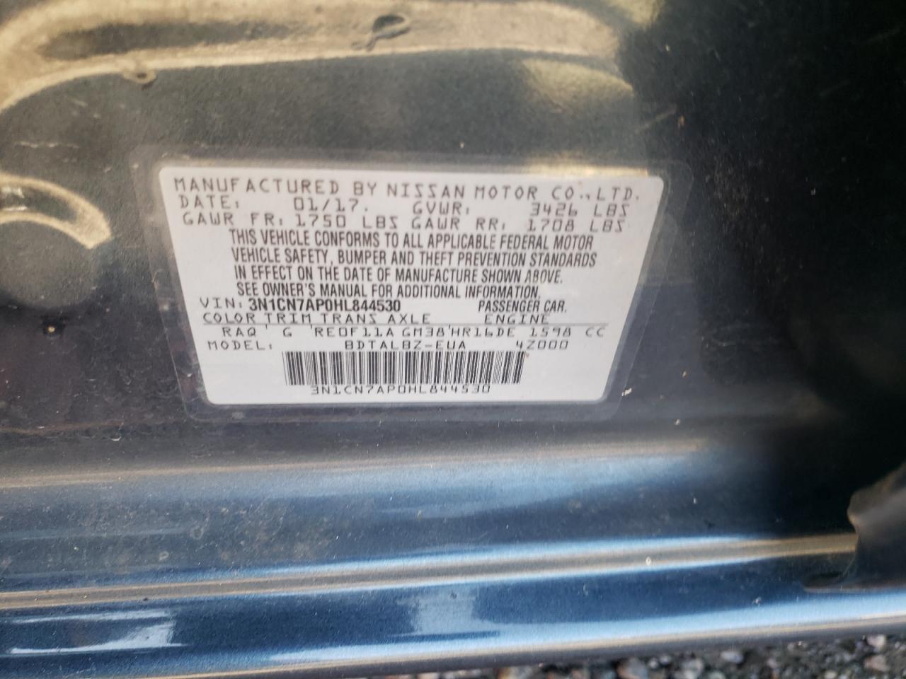 Photo 10 from auction – 2017 NISSAN VERSA S with VIN 3N1CN7AP0HL844530