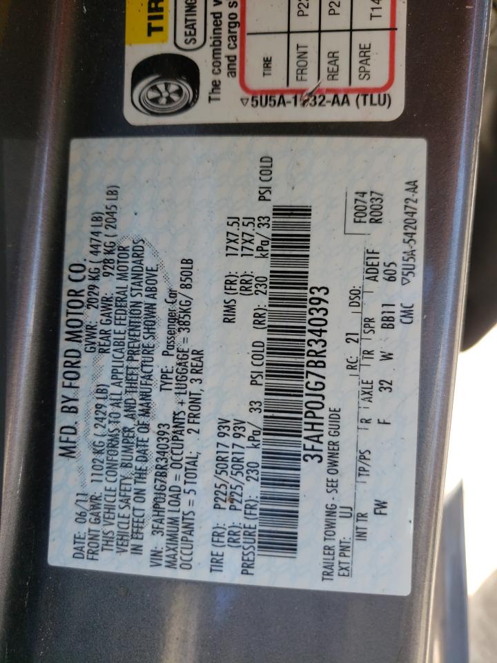 Photo 10 from auction – 2011 FORD FUSION SEL with VIN 3FAHP0JG7BR340393