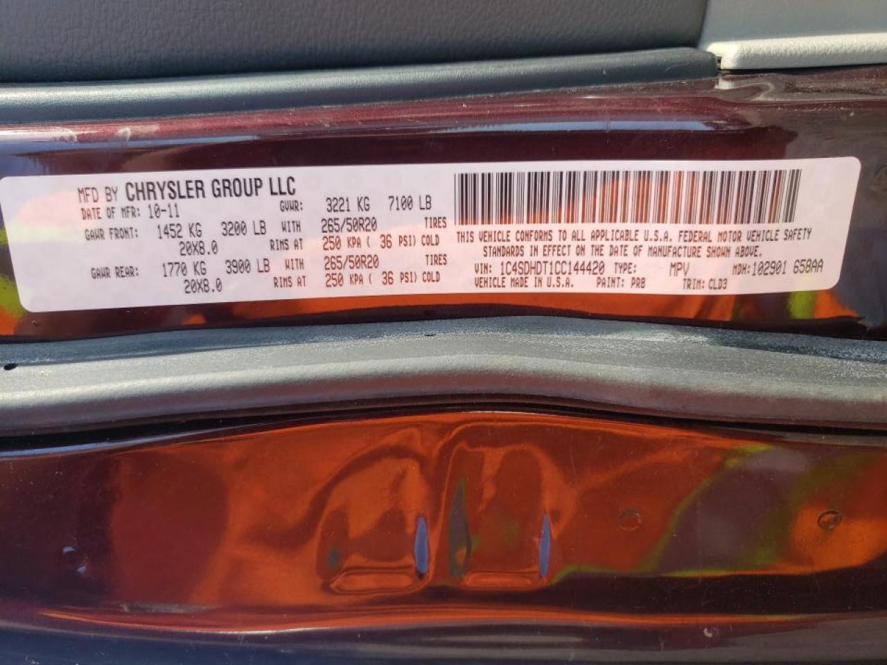 Photo 10 from auction – 2012 DODGE DURANGO CR with VIN 1C4SDHDT1CC144420