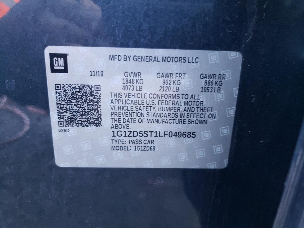 Photo 10 from auction – 2020 CHEVROLET MALIBU LT with VIN 1G1ZD5ST1LF049685