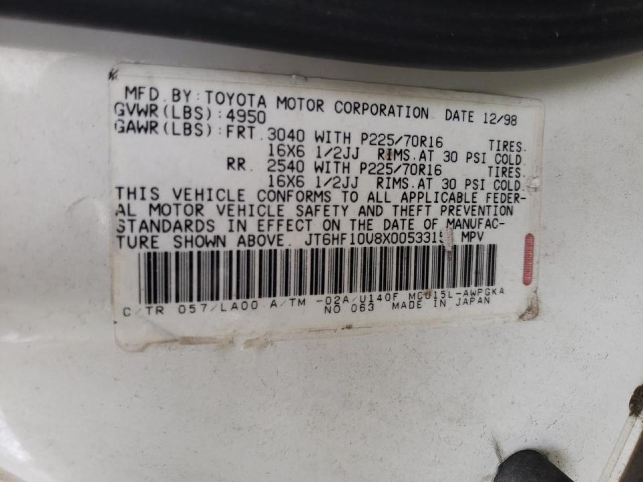 Photo 10 from auction – 1999 LEXUS RX 300 with VIN JT6HF10U8X0053315