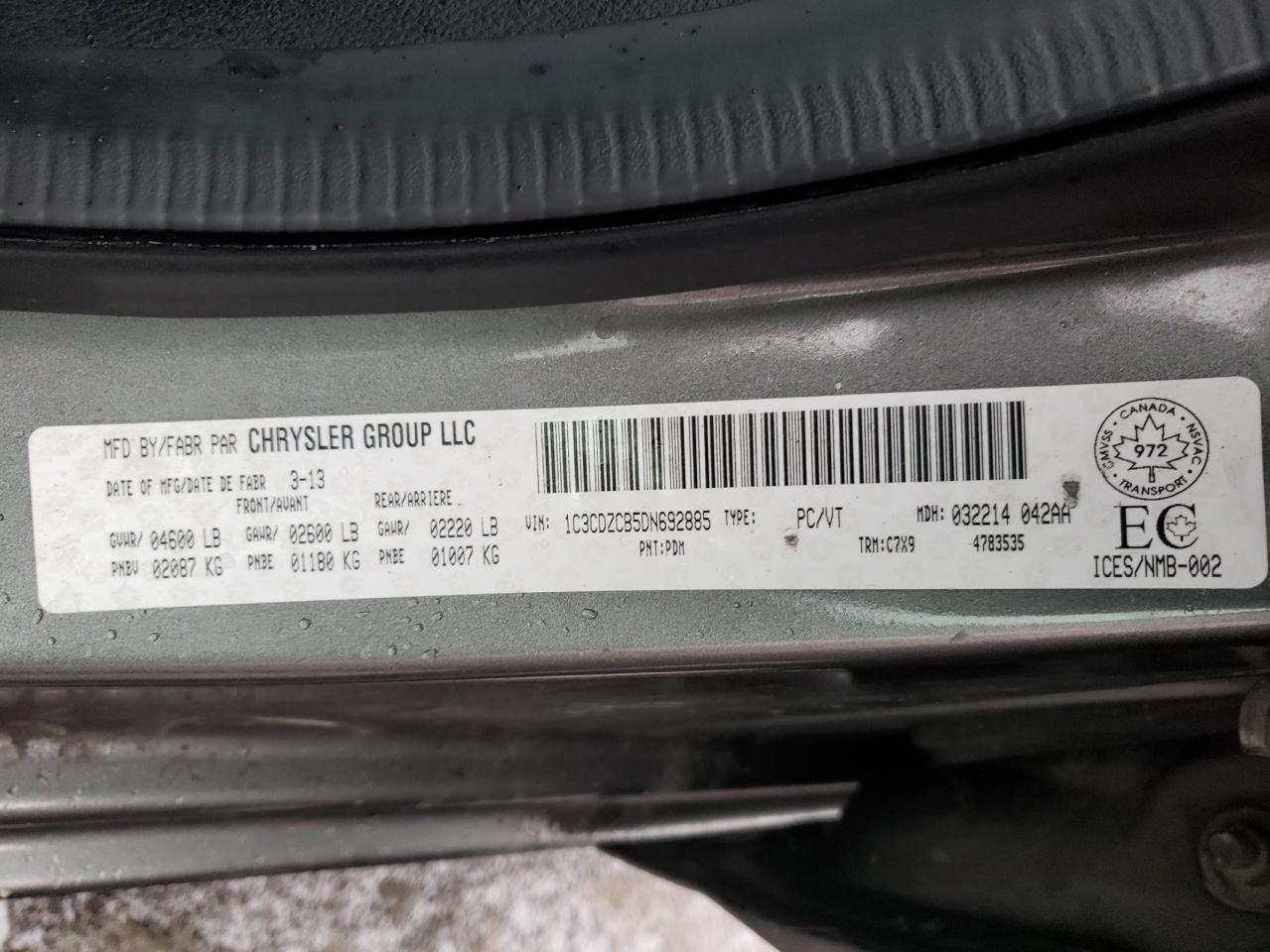 Photo 10 from auction – 2013 DODGE AVENGER SX with VIN 1C3CDZCB5DN692885