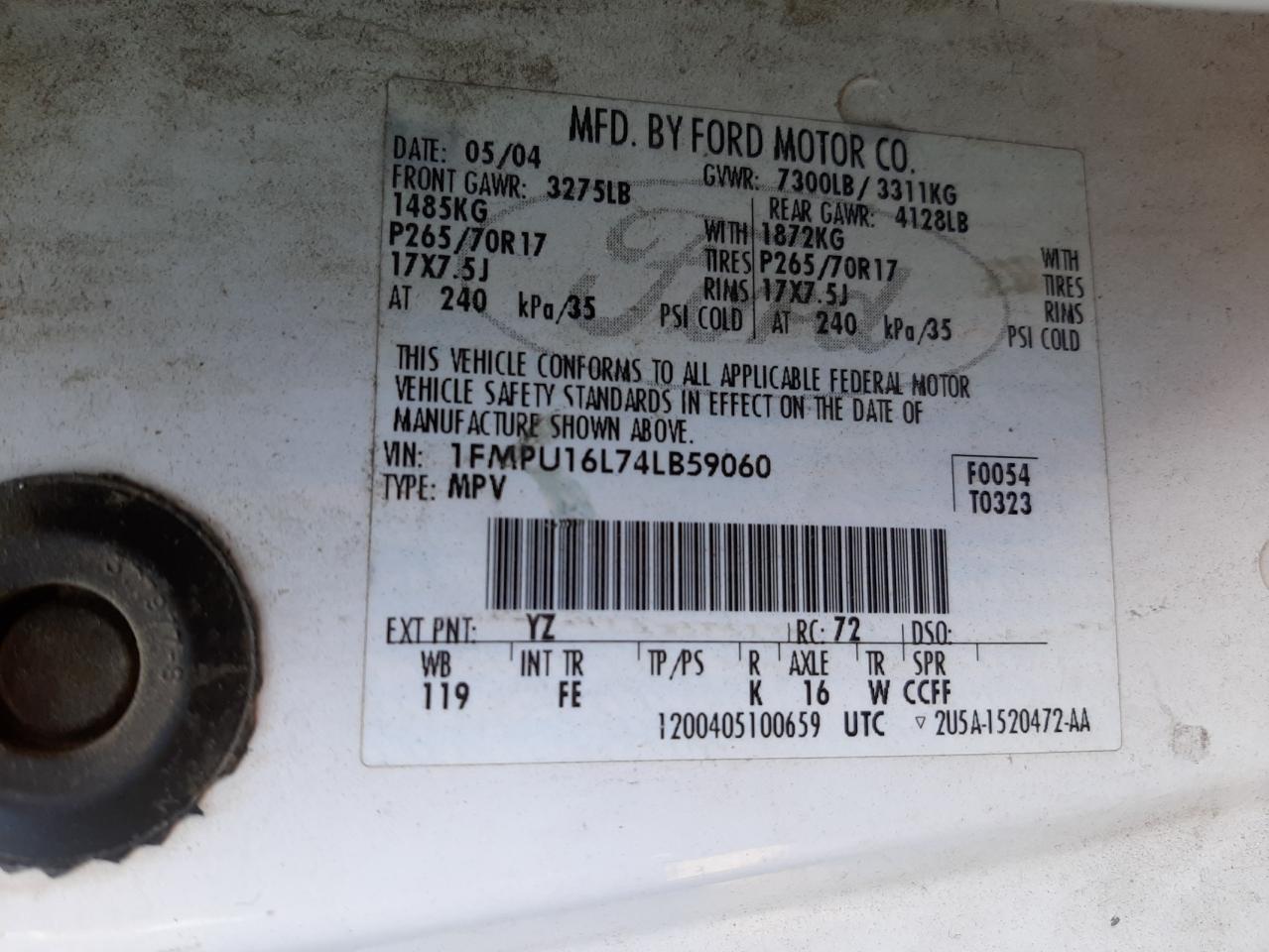Photo 10 from auction – 2004 FORD EXPEDITION with VIN 1FMPU16L74LB59060