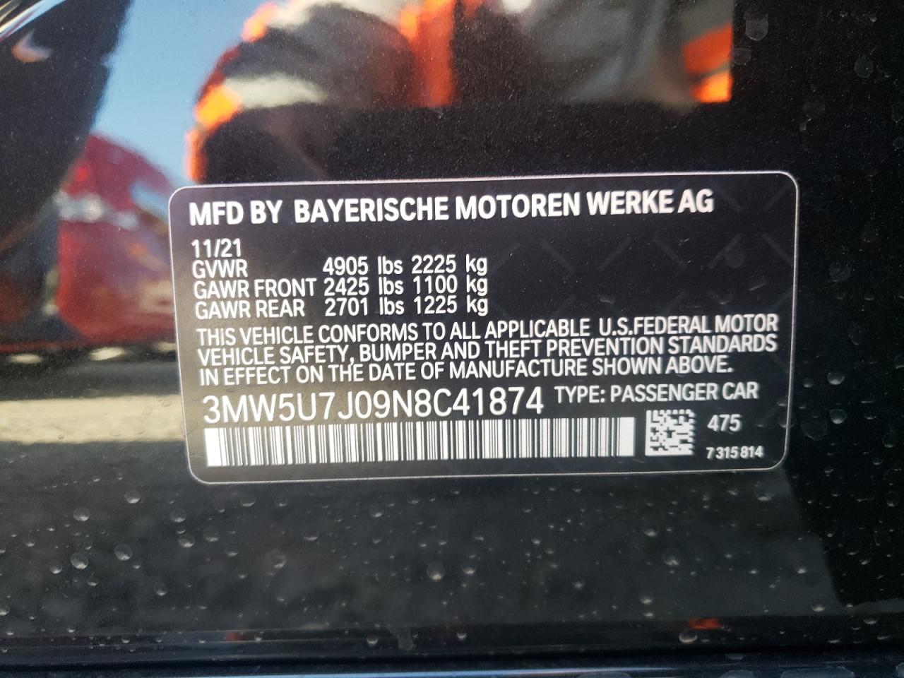 Photo 10 from auction – 2022 BMW M340I with VIN 3MW5U7J09N8C41874