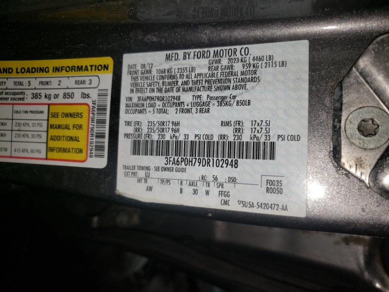 Photo 10 from auction – 2013 FORD FUSION SE with VIN 3FA6P0H79DR102948