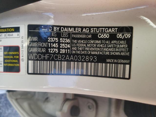 Photo 10 from auction – 2010 MERCEDES-BENZ E 550 with VIN WDDHF7CB2AA032893