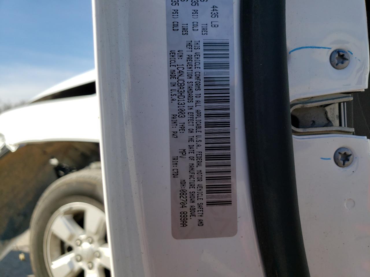 Photo 10 from auction – 2017 JEEP COMPASS SP with VIN 1C4NJCBA3HD131003