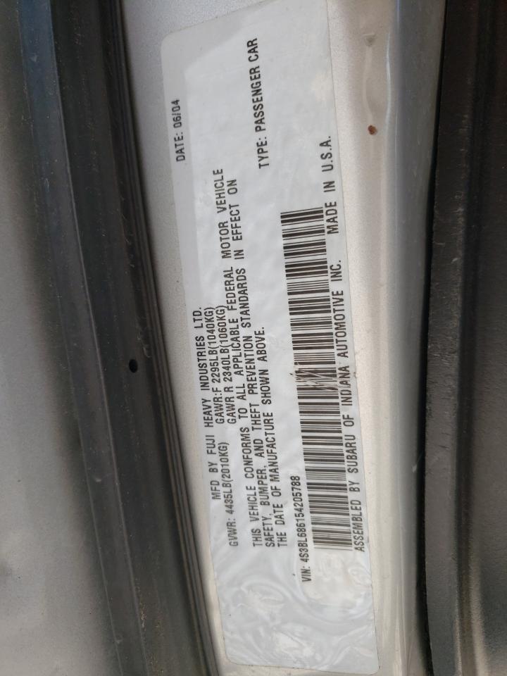 Photo 10 from auction – 2005 SUBARU LEGACY GT with VIN 4S3BL686154205788