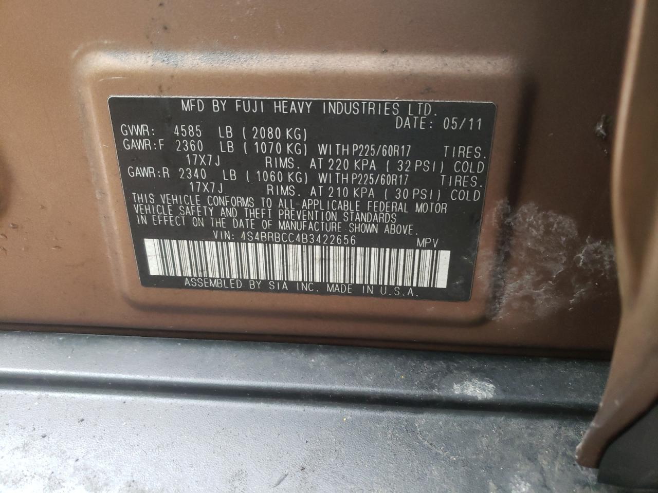 Снимка 10 от търг – 2011 SUBARU OUTBACK 2. с VIN 4S4BRBCC4B3422656