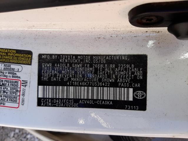 Photo 10 from auction – 2007 TOYOTA CAMRY CE with VIN 4T1BE46K77U536422