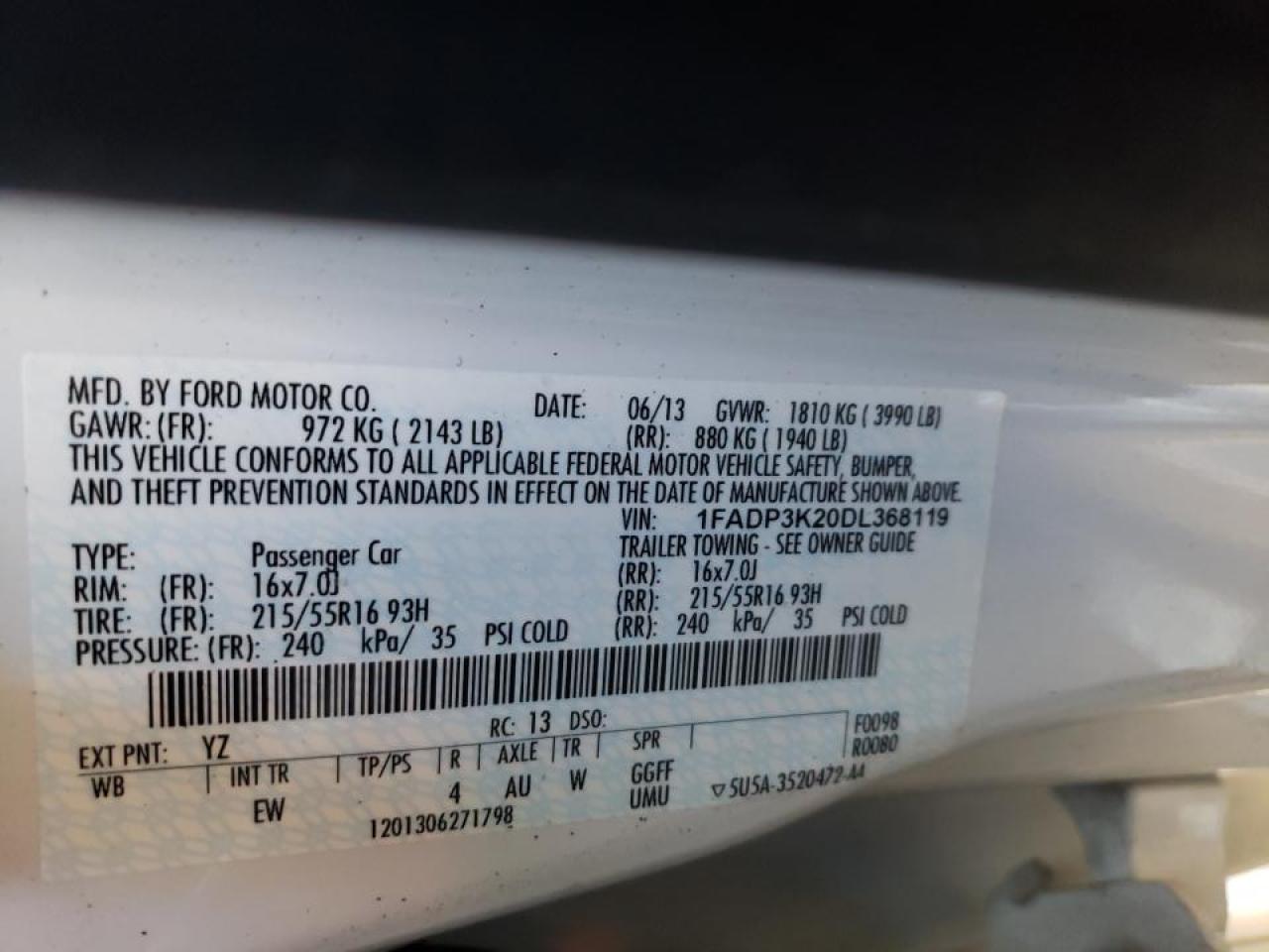 Photo 10 from auction – 2013 FORD FOCUS SE with VIN 1FADP3K20DL368119