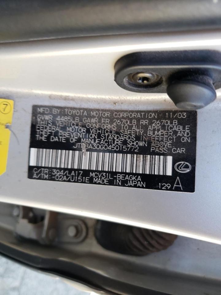 Photo 10 from auction – 2004 LEXUS ES 330 with VIN JTHBA30G045015772