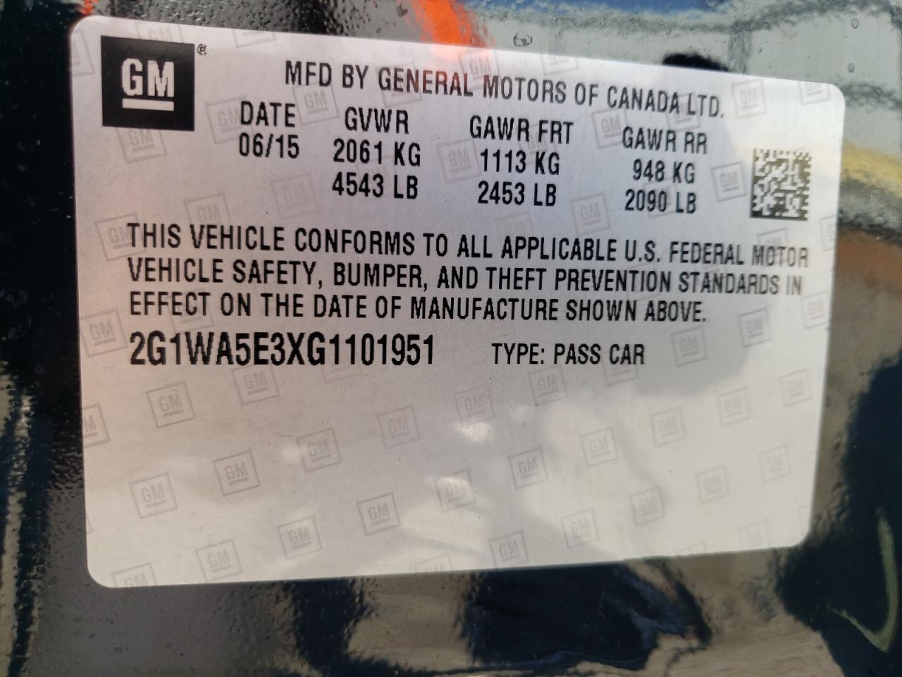 Photo 10 from auction – 2016 CHEVROLET IMPALA LIM with VIN 2G1WA5E3XG1101951