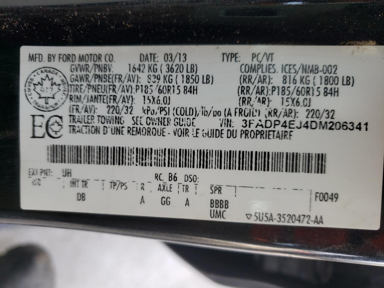 Photo 10 from auction – 2013 FORD FIESTA SE with VIN 3FADP4EJ4DM206341