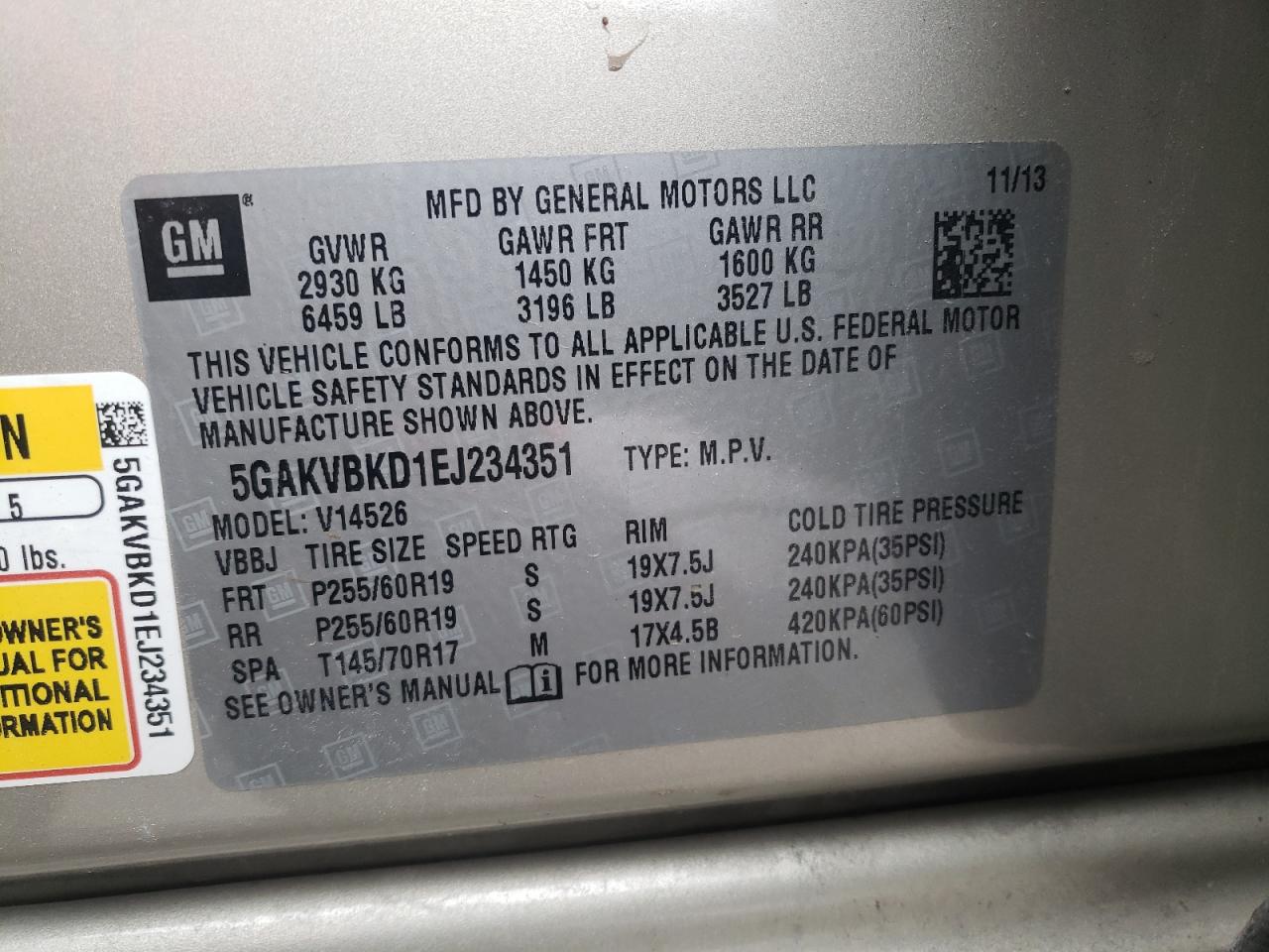 Photo 10 from auction – 2014 BUICK ENCLAVE with VIN 5GAKVBKD1EJ234351