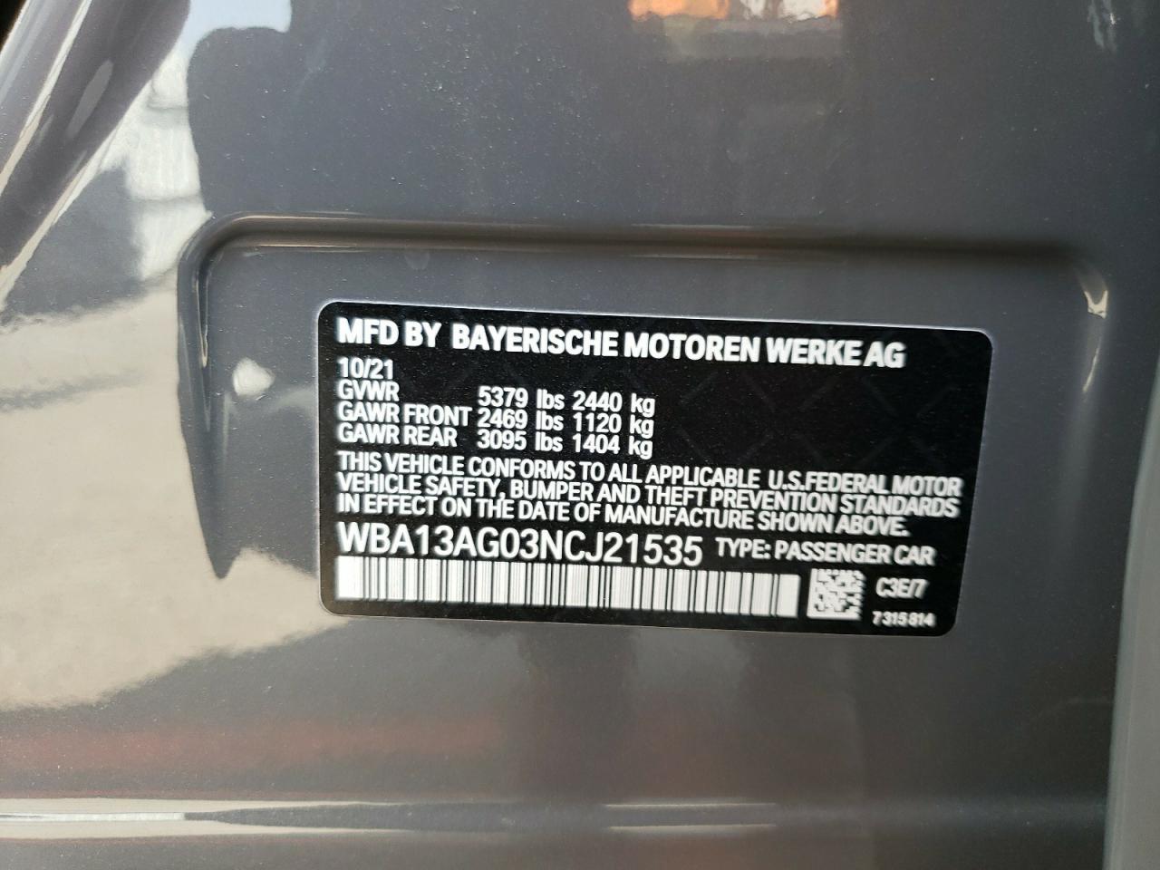 Photo 10 from auction – 2022 BMW 530E with VIN WBA13AG03NCJ21535