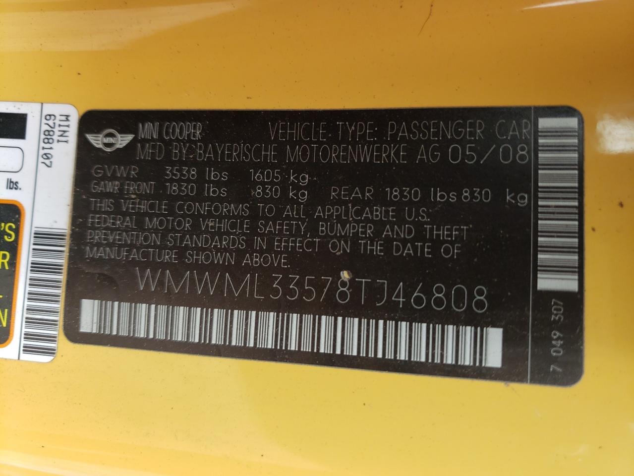 Photo 10 from auction – 2008 MINI COOPER CLU with VIN WMWML33578TJ46808
