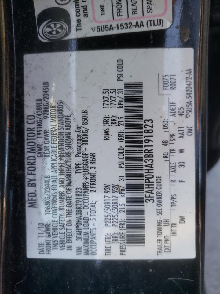 Photo 10 from auction – 2011 FORD FUSION SE with VIN 3FAHP0HA3BR191823